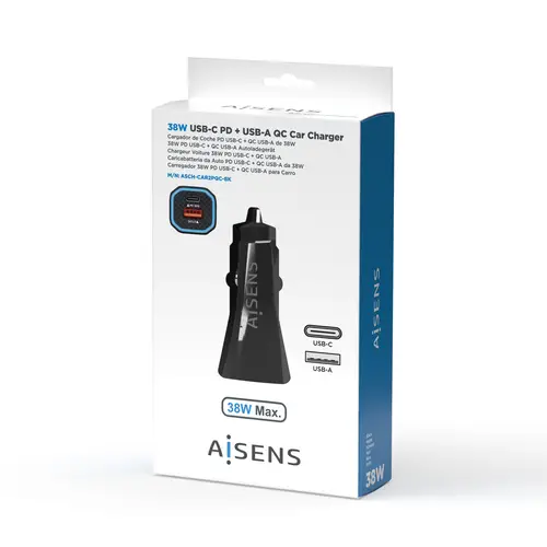 Cargador de Coche 38W,1XUSB-C PD3.0 20W,1XUSB-A QC3.0 18W, Negro - Imagen 3