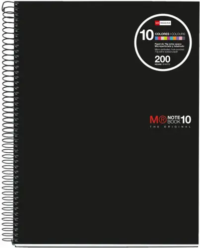 CUADERNO ESPIRAL NB-10 A4 200 HOJAS 5X5MM POLIPROPILENO NEGRO MIQUELRIUS 47009