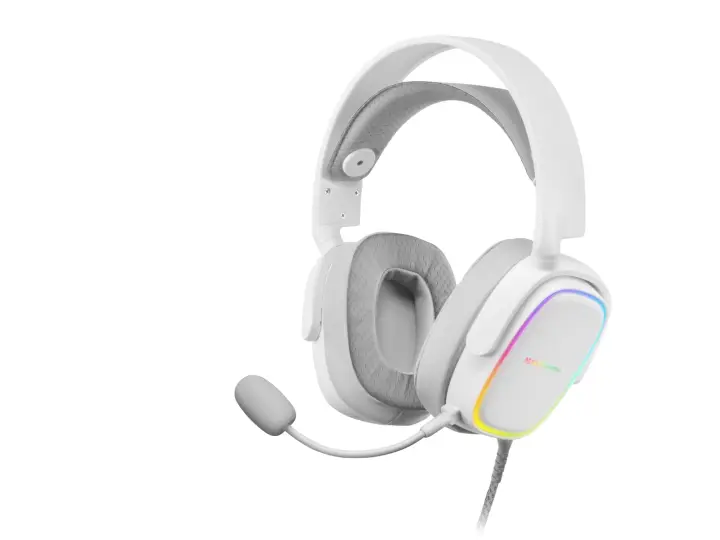 MHAX Blanco, Auriculares Gaming RGB, Micrófono Extraíble, HiFi, Compatibilidad Multiplataforma