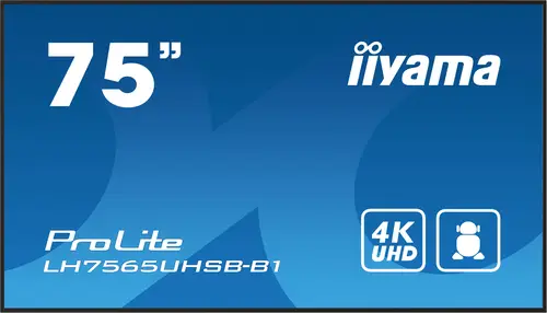 LH7565UHSB-B1 pantalla de señalización Diseño de quiosco 189,2 cm (74.5") LED Wifi 800 cd / m² 4K Ultra HD Negro Procesador incorporado Android 11 24/7 - Imagen 1