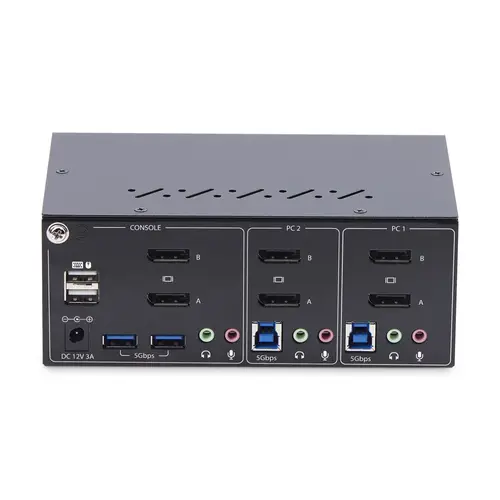 Switch KVM de 2 Puertos DisplayPort para 2 Monitores - Conmutador KVM 4K60Hz - Hub Ladrón 2x USB 5Gb - Hub 2x USB 2.0 - Teclas de Acceso o Botones Selectores - TAA - ESD Nivel 3 - Imagen 4