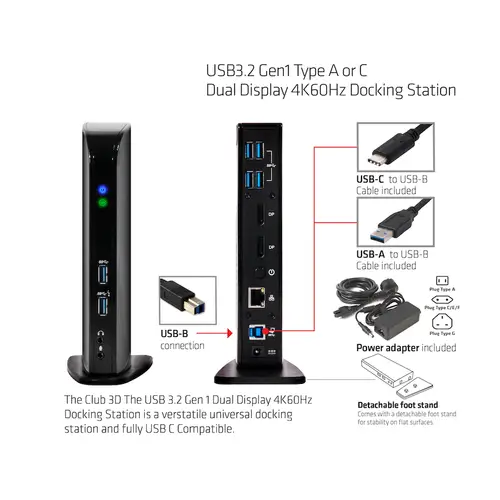 USB3.2 Gen1 Type A or C Dual Display 4K60Hz Docking Station DisplayLink® Certified - Imagen 5