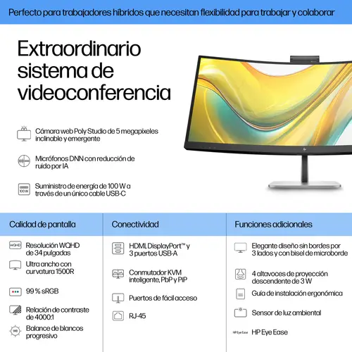 Series 5 Pro Monitor de videoconferencia WQHD USB-C Pro de la serie 5 de 34 pulgadas: 534pm - Imagen 3