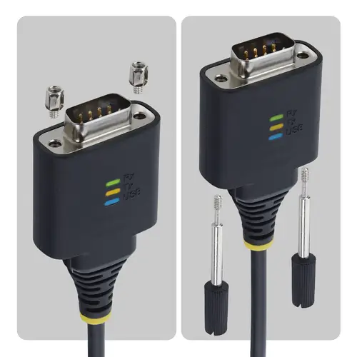 Cable Adaptador USB-C a Serie de 30cm - Chipset FTDI - Retención COM - Tipo C a RS232 DB9 Macho - LEDs de Estado - DB9 Con Tuercas y Tornillos de Fijación Intercambiables - Imagen 3