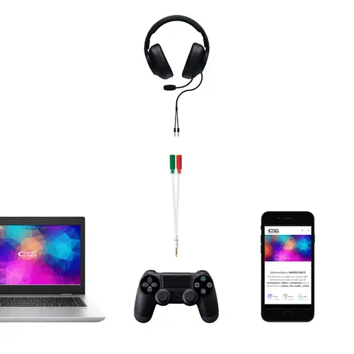 Cable adaptador Audio Jack 3.5/M 4pines - 2xJack 3.5/H 3pines, blanco, 20 cm - Imagen 5