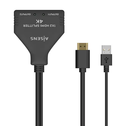 HDMI Duplicador 4K@30HZ 1×2 con Alimentación USB y Cable, Negro, 30 cm - Imagen 1