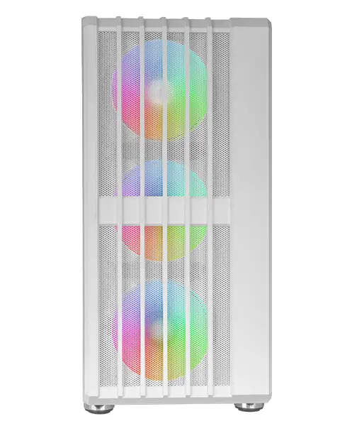 MC-VAULT, Caja Gaming ATX, 4x Ventiladores ARGB 120mm, Panel Frontal Mesh con Diseño Vertical, Ventana Lateral Cristal Templado, 3x Slots PCI Verticales, Semitorre PC Profesional, Blanco