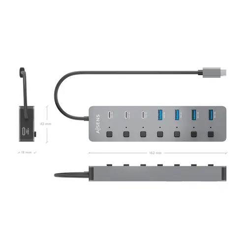 AISENS Hub USB3 2 Gen2 10G USB C  USB C M 4xUSB A H 3xUSB C H 1xUSB C H PD3 0 100W  Gris  30cm - Imagen 4