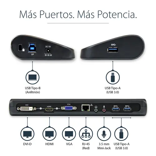 Docking Station USB 3.0 de 2 Monitores para Portátil - HDMI/DVI/VGA - Hub Ladrón 3x USB-A - GbE - Audio - Replicador de Puertos Universal USB-A - Win/macOS/ChromeOS - TAA - Imagen 8