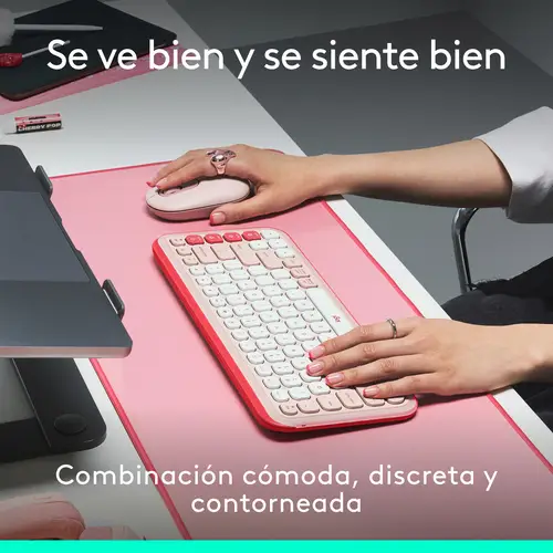 POP ICON COMBO, combinación de teclado y ratón Bluetooth, escritura cómoda, teclas y botones programables, clics discretos, Easy-Switch hasta 3 dispositivos: rosado - Imagen 3