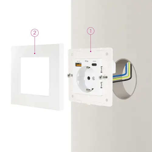 Base de enchufe de pared tipo schuko con 1xUSB-A QC 3.0 + 1xUSB-C PD - Max. 3.4A, Blanco - Imagen 4