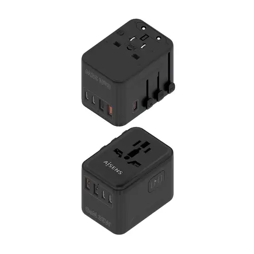 Adaptador Enchufe Universal Para Viaje EU/USA/UK/AU Con Cargador USB GaN, 2xUSB-A (A1 QC3.0), 3xUSB-C (C1 PD3.0) 35W, Negro - Imagen 2