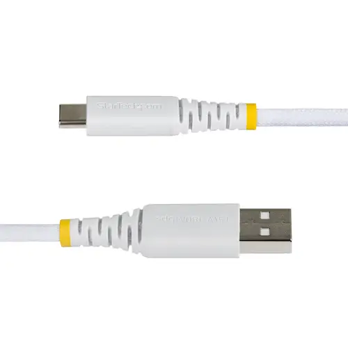 Cable Cargador USB-A a USB-C de 3m - 15W 3A - Cable USB a Tipo C de Carga Rápida Trenzado de Nailon - Recubrimiento de TPE - Blanco - Imagen 2