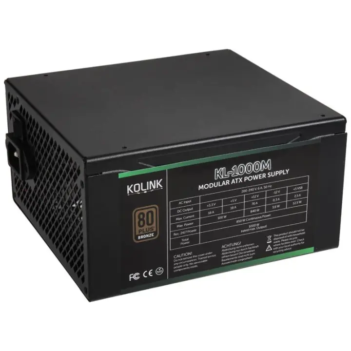KL-1000M unidad de fuente de alimentación 1000 W 20+4 pin ATX Negro