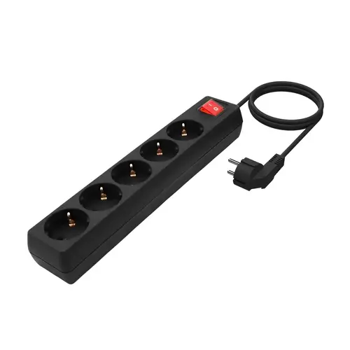Base Multiple 5 Tomas con Interruptor con Cable 3×1.5mm2, Negro, 1.4 m - Imagen 2