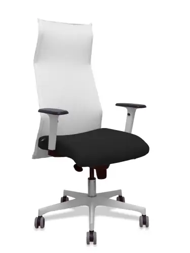 Sillón Sahuco blanco bali negro brazos blancos base blanca ruedas parqué 65mm