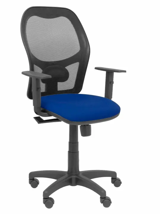 Silla Alocén malla negra asiento bali azul marino brazos regulables