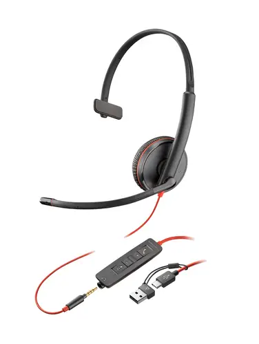 Auriculares monoaurales Blackwire 3215 USB-C + Conector de 3,5 mm + Adaptador USB-C/A - Imagen 1