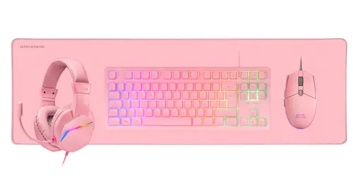 MCP-RGB3, Pack Gaming Teclado Fixed RGB + Ratón Gaming RGB Flow 3200 DPI + Auriculares Over-Ear RGB + Alfombrilla XXL, Rosa, Idioma Español - Imagen 2