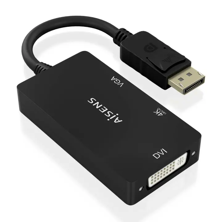 Conversor Displayport V1.2 a VGA/DVI/HDMI, DP 1.2/M-VGA/H-DVI/H-HDMI/H 4K, Negro, 15cm