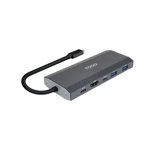 Caja externa para SSD M.2 NGFF/NVMe + HUB USB 3.2 Gen2 con 1xUSB-C/PD + 2xUSB-A + USB-C + HDMI, Gris - Imagen 1