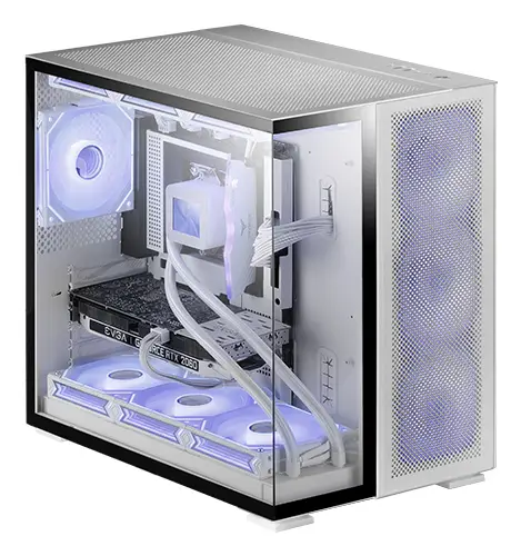 MC-NOVA2, Caja Gaming Custom XXL E-ATX, Doble Cristal Templado Continuo Sin Marco, Soporte Completo Refrigeración Líquida, Aluminio Aeroespacial 2mm, Torre PC de Doble Cámara, USB-C, Blanco - Imagen 2