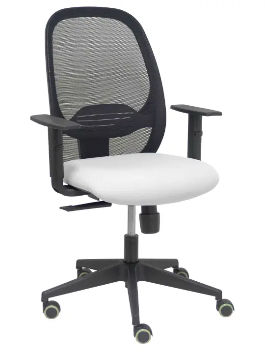 Silla Cilanco negra malla negra asiento bali blanco brazo regulable.