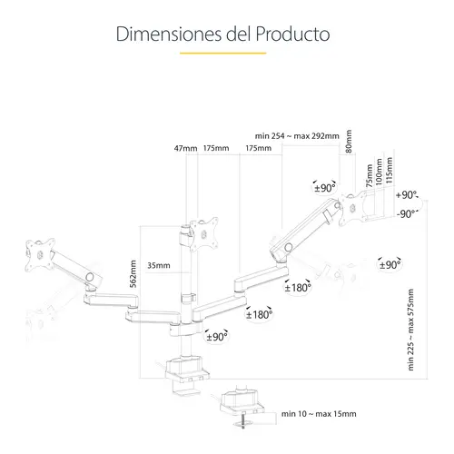 Soporte de Escritorio para 3 Monitores VESA 75x75/100x100 de 27 Pulgadas - Grommet o Abrazadera en C - Ajuste sin Herramientas - Brazo Asistido por Resorte - Imagen 20