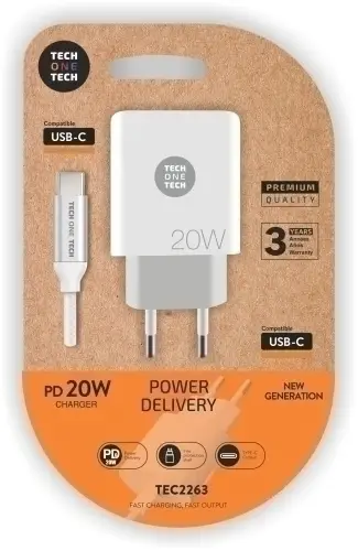 CARGADOR TECHONE DOBLE + CABLE USB-C-USB