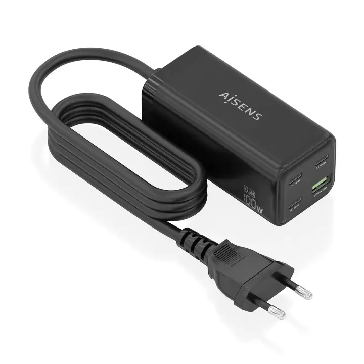 Cargador Sobremesa GaN 100W, 3x USB-C PD3.0 QC4.0 QC5.0, 1x USB-A QC3.0, Negro