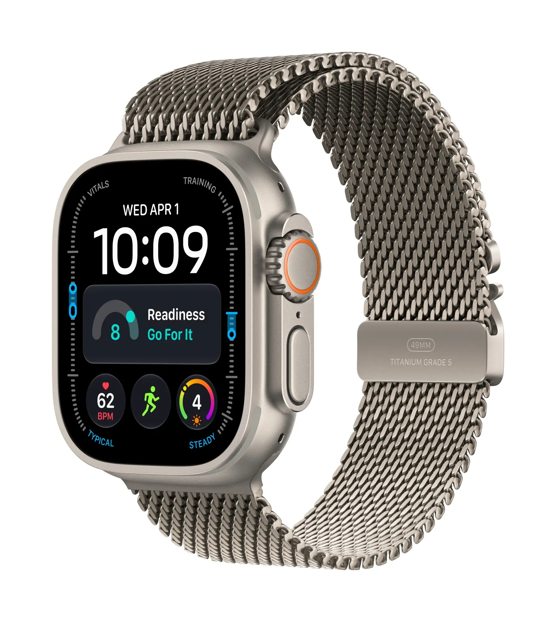 Watch Ultra 4 (GPS + Cellular) - Caja de titanio natural de 49 mm - Pulsera Milanese Loop en titanio natural - Talla L