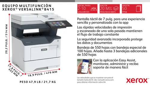 VersaLink B415 A4 47ppm Copia/impresión/escaneado/fax a doble cara PS3 PCL5e/6 2 bandejas 650 hojas - Imagen 19