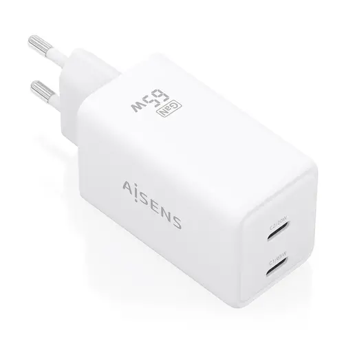 Cargador GaN 65W, 2xUSB-C PD3.0 QC4.0, Blanco - Imagen 1