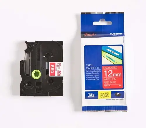 TZ-435 cinta para impresora de etiquetas Blanco sobre rojo - Imagen 2