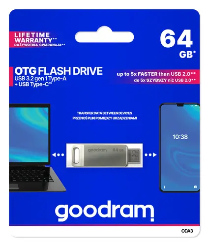 ODA3 unidad flash USB 64 GB USB Type-A / USB Type-C 3.2 Gen 1 (3.1 Gen 1) Plata - Imagen 6