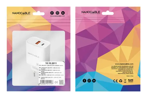 Cargador USB-C/PD + USB-A/QC 30W, Blanco - Imagen 3