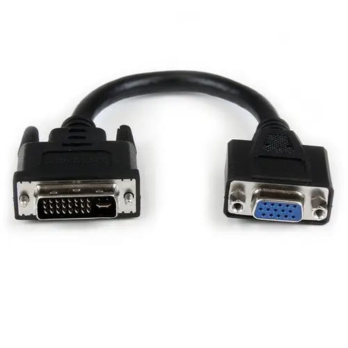 Adaptador Conversor de 20cm DVI-I a VGA - DVI-I Macho - HD15 Hembra - Cable Convertidor Negro - Imagen 1
