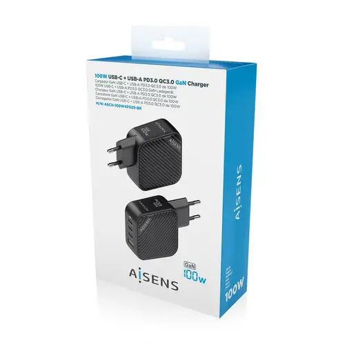 Cargador GaN 100W, 3xUSB-C PD3.0 QC4.0, 1xUSB-A QC3.0, Negro - Imagen 6