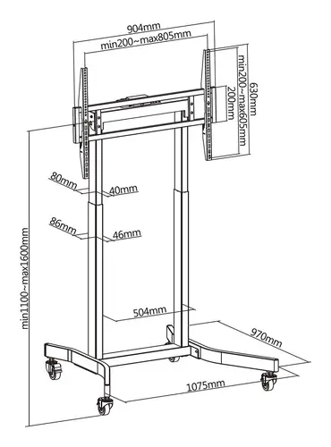 Soporte de suelo motorizado pro con ruedas para monitor/TV 120kg de 55-100, Negro - Imagen 6