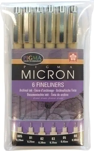 TALENS SAKURA ESTUCHE DE 6 ROTULADORES PERMANENTES PIGMA MICRON FINELINER NEGRO