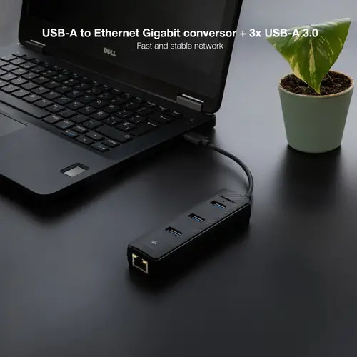 Hub USB-A 3.0 a 3xUSB-A 3.0 + RJ45, USB-A/M- USB-A/M-RJ45/H, Negro, 15 cm - Imagen 3