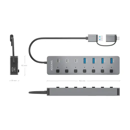 AISENS Hub USB3 1 Gen1 USB C USB A  USB C M USB A M 4xUSB A H 3xUSB C H 1xUSB C H ALIM   Gris  30cm - Imagen 4