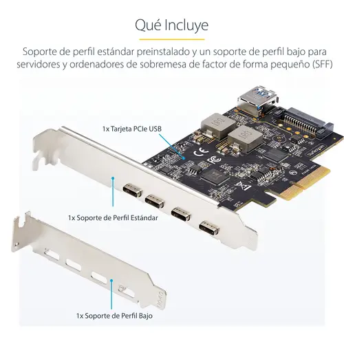 Tarjeta PCIe de 5 Puertos USB de 10Gbps 4x USB-C / 1x USB-A - Hub Concentrador Interno USB 3.2 de 10Gbps - Tarjeta PCI Express 4 Puertos USB Tipo C 1 Puerto USB-A - Windows/Mac/Linux - Imagen 14
