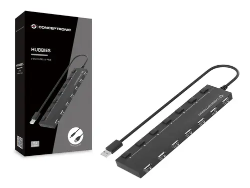 HUBBIES08B hub de interfaz USB 2.0 480 Mbit/s Negro - Imagen 2