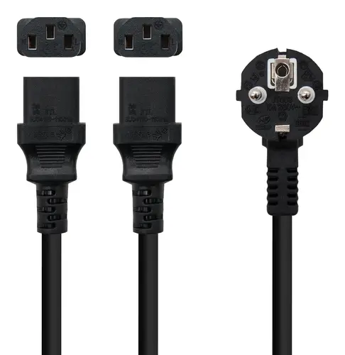Cable de Alimentación CEE7/M a 2xC13/H, Negro, 1.8 m - Imagen 2