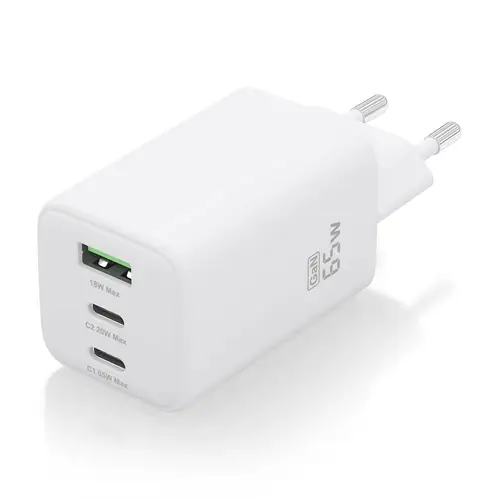 Cargador Gan 65W, 2xUSB-C PD3.0 QC4.0, 1xUSB-A QC3.0, Blanco - Imagen 2