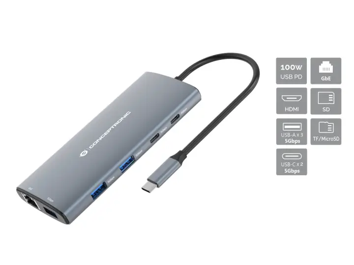 DONN06G base para portátil y replicador de puertos Alámbrico USB 3.2 Gen 1 (3.1 Gen 1) Type-C Gris
