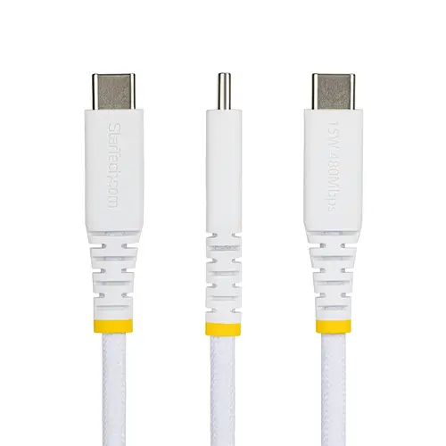 Cable Cargador USB-A a USB-C de 2m - 15W 3A - Cable USB a Tipo C de Carga Rápida Trenzado de Nailon - Recubrimiento de TPE - Blanco - Imagen 3
