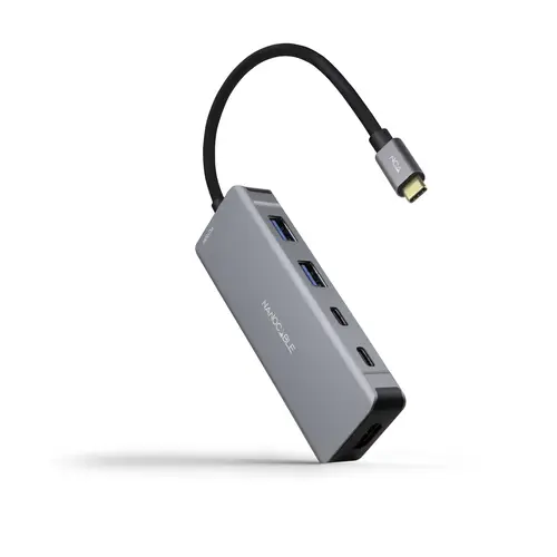 HUB USB-C 6 en 1, Conversor USB-C 3.2 GEN1 5G a 2 x USB-A + 2 x USB-C + HDMI + USB-C PD 100W, Aluminio, 15 cm, Gris - Imagen 1