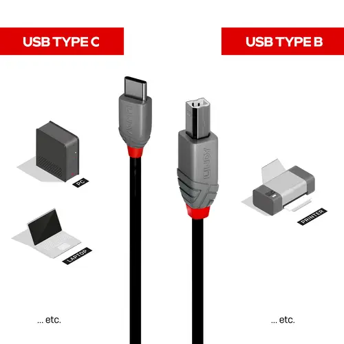 36943 cable USB USB 2.0 3 m USB C USB B 0,48 Gbit/s Negro - Imagen 3